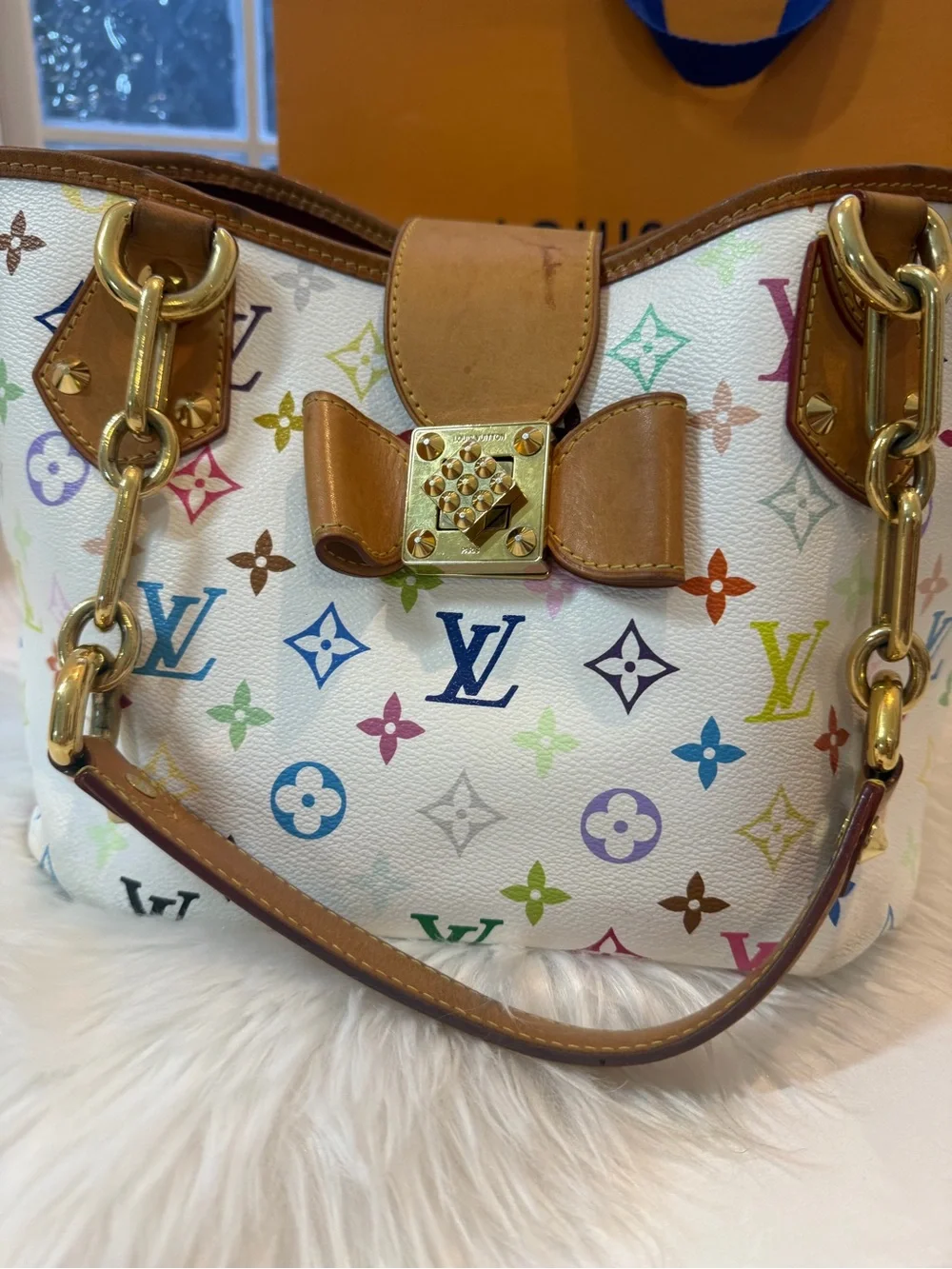 Louis Vuitton Multicolor Monogram Canvas Bow Shoulder Bag - White